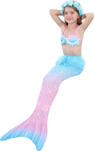 Vista 7 de Traje de baño con cola de sirena para niñas, traje de baño de princesa, traje de baño para nadar