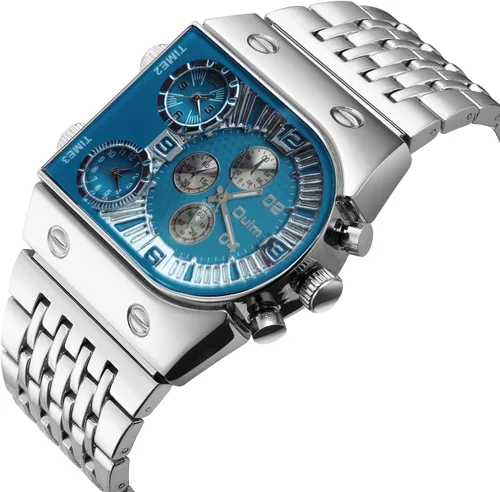 Vista 2 de Carlien - Reloj de lujo para hombre, rectangular, cuadrado, de oro y plata, de gran esfera, luminoso, impermeable, de cuarzo, deportivo, multizona