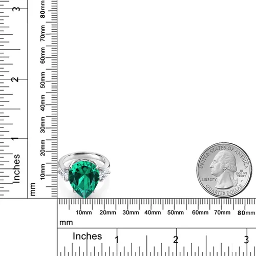 Vista 3 de Gem Stone King Anillo de 3 piedras de moissanita blanca y nano esmeralda verde de 9.19 quilates para mujer en plata de ley 925 Forma de pera 0.630