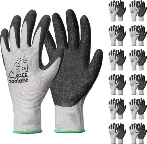 Vista 30 de toolant Guantes de trabajo de látex arrugado a granel, guantes de seguridad con revestimiento de goma para hombres y mujeres, 12 pares para Negro
