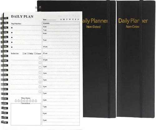 Vista 8 de Agenda diaria sin fecha, cuaderno A5 con horarios por hora, organizador de gestión del tiempo en espiral para hombres y mujeres, 8.3 x 5.6 pulgadas