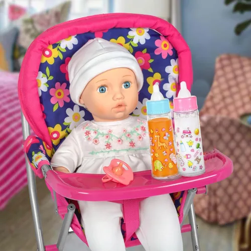 Vista 8 de Fash n kolor - Silla alta para muñecas con bandeja, se adapta a muñecas de bebé de hasta 18 pulgadas, silla alta de juguete con estampado de flores