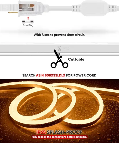 Vista 5 de Paquete de productos de cable de alimentación con kit de luces LED de neón cálidas de 2500K de 32.8 pies