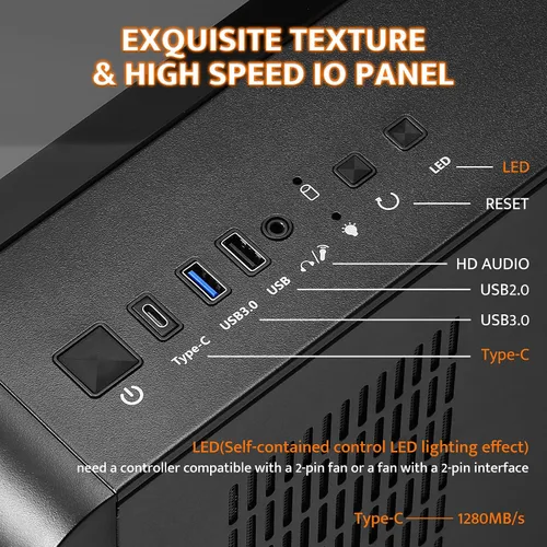 Vista 6 de darkFlash Chasis PC ATX de Torre Media con Pantalla, Tres Lados de Vidrio, Chasis de PC Gaming Dual Curvo de Vista Completa, 4 Ventiladores ARGB PWM