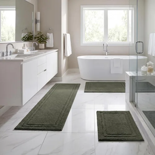 Vista 51 de Superior Cotton Washable Bath Rug, Non Slip Runner, 1 Piece Set, Black Absorbent Combed Cotton Bath Rug Runner or Rug Set, Bathroom Vanity or