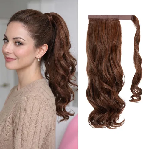 Vista 15 de CJL HAIR 14" Extensión de cola de caballo corta con cabello rizado y ondulado, clip en la cola de caballo, extensión de pelo sintético falso