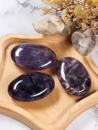 Vista 3 de Cristales de amatista grandes, piedras preciosas de palmera pulidas, cristales curativos gruesos y naturales para reiki, piedra de preocupación