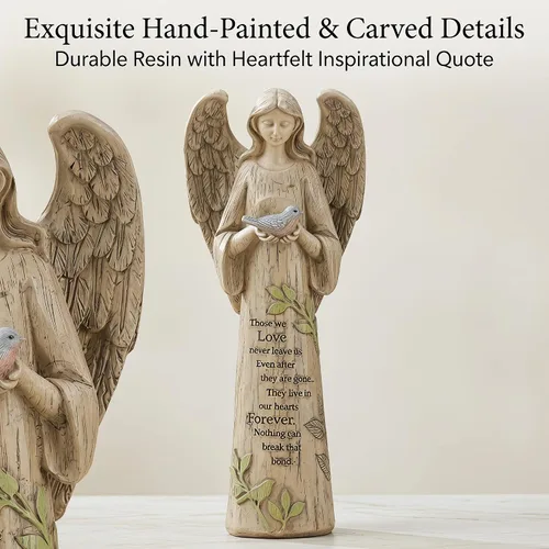 Vista 3 de Topadorn Estatua de jardín de ángel de 10 pulgadas con pájaro – Figura de resina conmemorativa de condolencias para jardín, patio y decoración