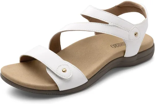 Vista 9 de Rihero Sandalias ortopédicas para mujer, con soporte de arco, cómodas sandalias planas con correa ajustable para caminar en la playa en verano