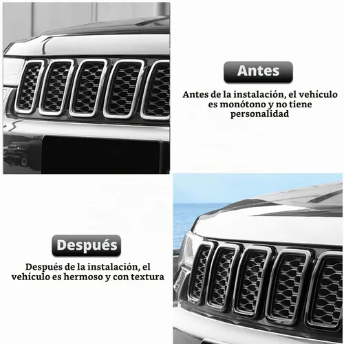 Vista 4 de RT-TCZ 7 piezas de insertos de malla para parrilla delantera, kit de insertos de cubiertas de anillos para Jeep Grand Cherokee 2017 2018 2019 2020
