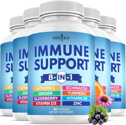 Vista 9 de Suplemento potenciador de apoyo inmunológico 8 en 1 con equinácea, vitamina C y zinc 50mg, vitamina D 5000 UI, cúrcuma curcumina y jengibre, B6