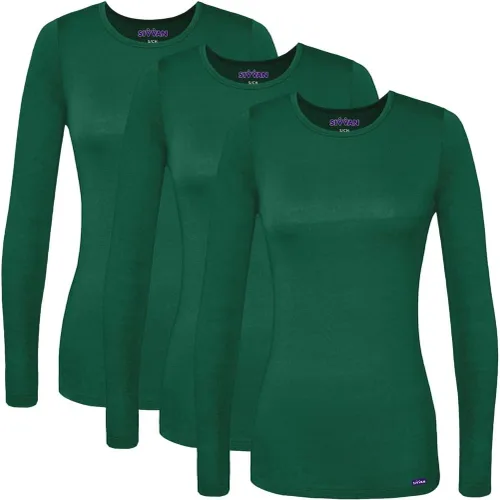 Vista 36 de Sivvan 3-Pack Women's Long-Sleeve Comfort Underscrub Tee, Scrubs Undershirts Aguamarina (Aquamarine)