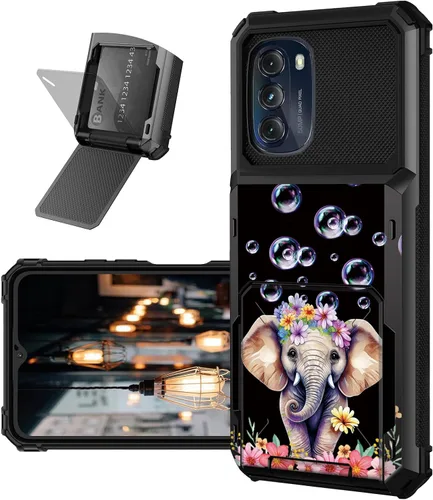 Vista 32 de Funda tipo cartera para Moto G 5G 2022 con ranura para tarjetero, cubierta abatible híbrida de doble capa, resistente, a prueba de golpes, funda