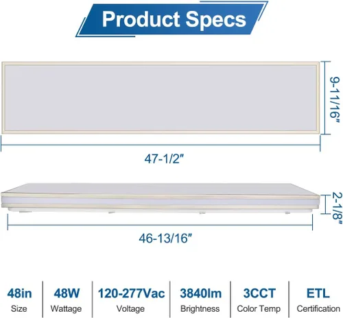 Vista 5 de DAKASON Lámpara de techo LED rectangular de 4 pies para cocina/lavandería, 48 W envolvente 3/4/5000K seleccionable, luces lineales cableadas