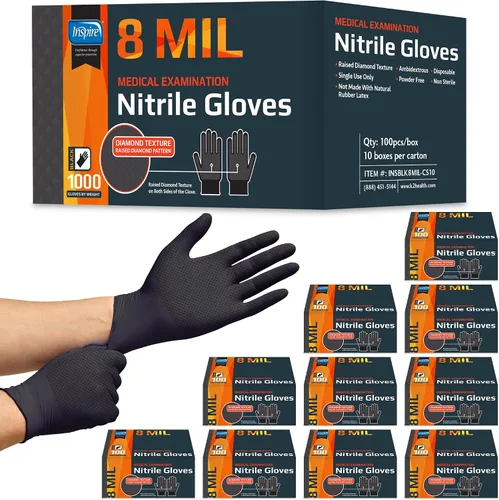 Vista 10 de Inspire 6 or 8 Mil HEAVY DUTY Stretch Nitrile Black Gloves Disposable Latex Free