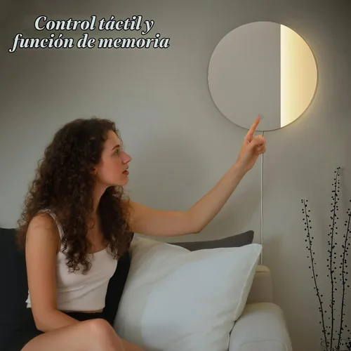 Vista 2 de ONEWISH Aplique de pared LED, lámpara de pared con espejo regulable, luces de pared redondas de 16.93 pulgadas para dormitorio con función
