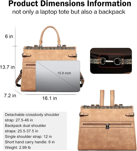Vista 9 de FADEON Bolsos tipo bandolera y bolso para portátil para mujer Colección Marrón