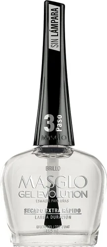 Vista 4 de MASGLO GEL EVOLUTION - Esmalte de uñas efecto gel, sin lámpara UV/Led, duración hasta 12 días, 3 unidades, base, esmalte expresiva, brillo - Efecto