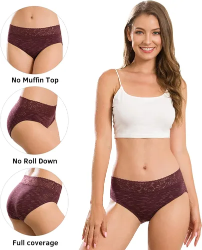 Vista 2 de Altheanray Ropa interior de algodón para mujer, calzones de bikini de encaje para mujer, ropa interior hipster elástica