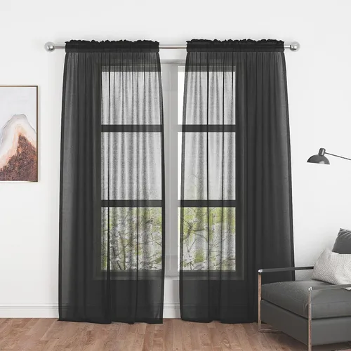 Vista 93 de UPOPO Paneles de Cortina Beige Pequeños Cortinas Transparentes de Gasa de 16 Pulgadas de Largo Cortinas de Cocina de Voile con Textura de Lino