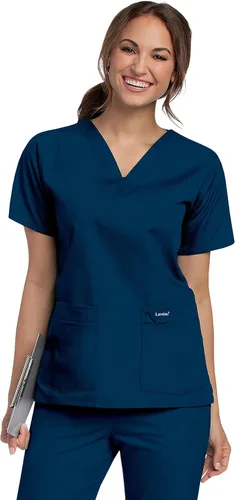 Vista 7 de Landau Essentials 8219 - Camiseta médica con cuello en V y 4 bolsillos para mujer Azul Ceil