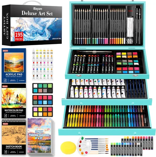 Vista 8 de iBayam Juego de Arte Deluxe, Caja de Regalo para Artista de 195 Piezas, Kit de Dibujo y Pintura de Artes y Manualidades, Suministros de Arte