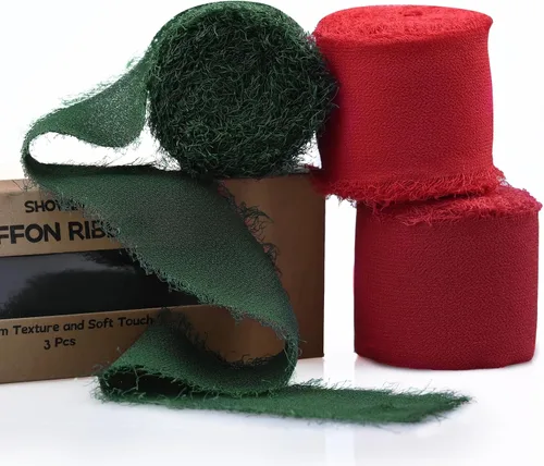 Vista 30 de 3 rollos de cinta de gasa con flecos hecha a mano, de chifón, color negro, de 1.5 pulgadas de ancho x 7 yardas de largo, cinta estilo seda