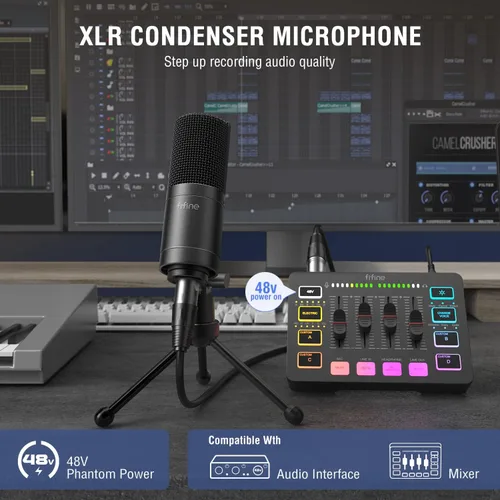 Vista 3 de FIFINE - Micrófono XLR, micrófono de condensador para podcast con grabación, vocal, voz en off, transmisión, podcast, canto, micrófono de estudio