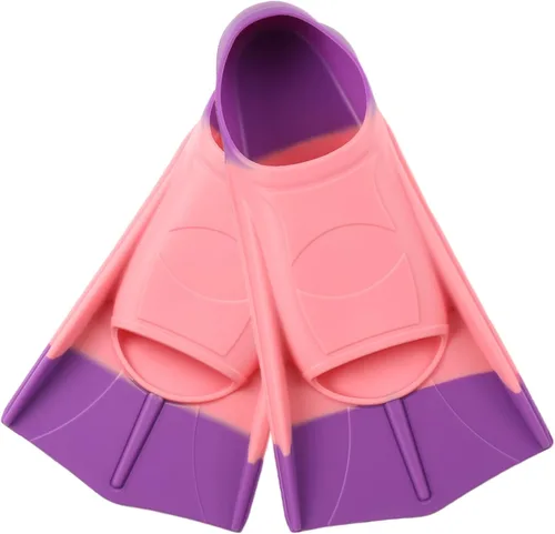 Vista 24 de Aletas de natación para niños, aletas cortas para jóvenes, aletas de entrenamiento de natación para natación de regazo, para niños y niñas Arcoíris-B