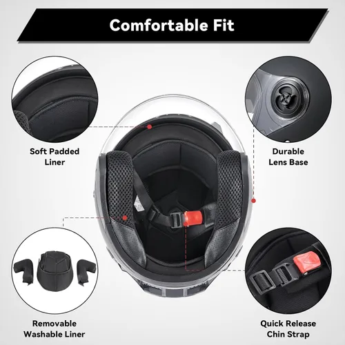 Vista 5 de Casco de motocicleta abierto para adultos 3/4, con doble visera, para moto, scooter, ebike, ciclomotor, para hombres y mujeres, aprobado por el DOT
