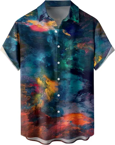 Vista 58 de Camisas tropicales con botones para hombre, camisas hawaianas de manga corta, casuales para vacaciones, camisas de playa holgadas Beige-playa escena