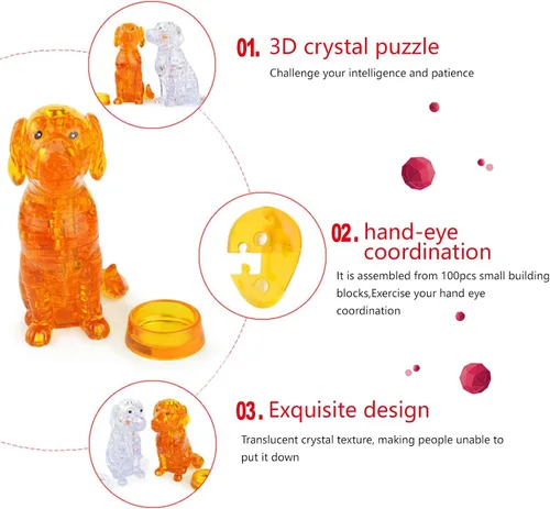 Vista 2 de Rompecabezas de cristal 3D para perros, rompecabezas de cristal para rompecabezas a partir de 16 años, 41 piezas (naranja)