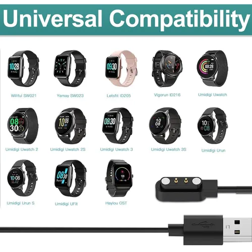 Vista 3 de 2 cargadores de reloj inteligente, cable de carga USB magnético de 2 pines de 0.112 in, cable de carga de repuesto compatible con Letsfit, YAMAY