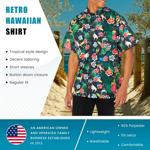 Vista 4 de Funny Guy Mugs Mens Hawaiian Print Button Down Short Sleeve Shirt