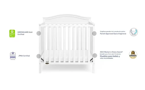 Vista 9 de Graco Stella: Cuna convertible mini 4 en 1 con colchón adicional (blanco) – Incluye colchón adicional de 2.75 pulgadas de grosor con cubierta