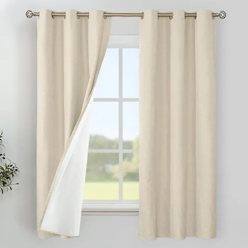 Vista 111 de YoungsTex - Cortinas 100% opacas para dormitorio, con aislamiento térmico y ojales, cortinas oscuras negras con capa pesada para ventana de sala