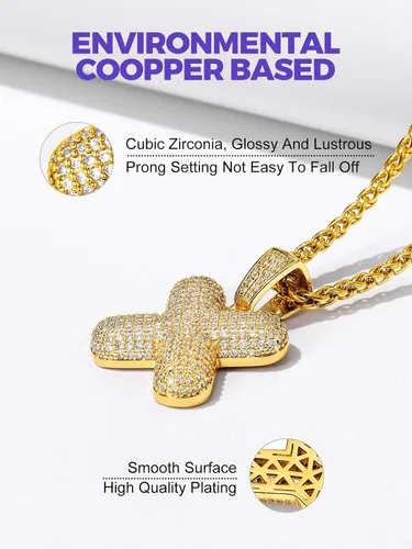 Vista 4 de Richsteel Collar brillante de circonita cúbica con letras de burbujas para hombres y mujeres, chapado en oro de 18 quilates, joyería con monograma