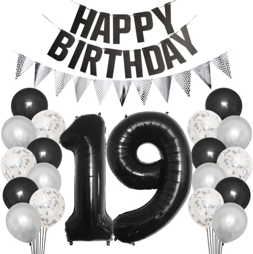 Vista 16 de Juego de decoraciones de fiesta de cumpleaños número 15 para niñas, niños, mujeres y hombres, pancarta negra con letras de feliz cumpleaños