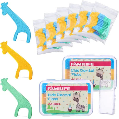 Vista 17 de Picos de hilo dental, FAMILIFE - Hilo dental para niños, hilo dental para niños pequeños, sin cera, sin sabor, sin flúor, para niños, con estuches