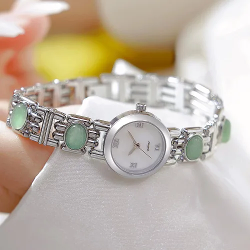 Vista 2 de Reloj de pulsera vintage para mujer, reloj de pulsera de cuarzo de acero inoxidable, resistente al agua