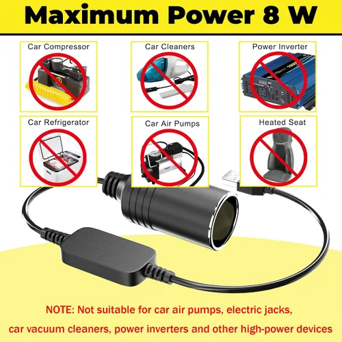 Vista 3 de Adaptador de USB a Encendedor de Cigarrillos, Cable de 10W USB Macho a 12V Encendedor de Cigarrillos de Toma, para Cámara de Salpicadero, Detector