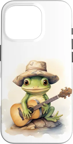 Vista 21 de Cute Little Green Frog Playing Guitar Case for iPhone 16