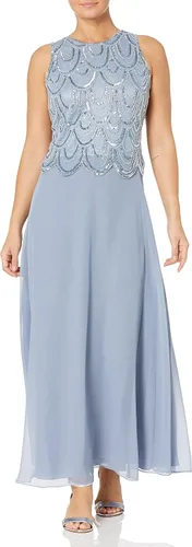 Vista 3 de J Kara Vestido corto sin mangas con cuentas para mujer con bufanda