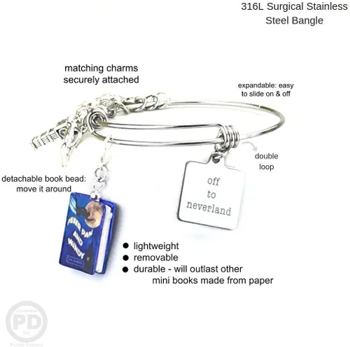 Vista 5 de PETER PAN J. M. Barrie Clay - Brazalete extensible de acero inoxidable con diseño de barrie Book Beads