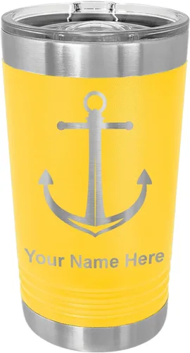 Vista 12 de LaserGram Vaso de pinta aislado al vacío de 16 onzas, ancla de barco, grabado personalizado incluido (negro)