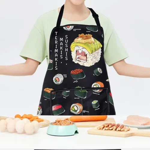Vista 7 de CMNIM Delantales japoneses para sushi con bolsillos, para sushi, chef, para sushi, cocina, cocina japonesa, para regalar a los amantes del sushi