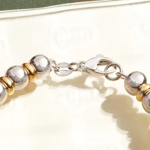 Vista 4 de Ross-Simons Pulsera italiana de plata de ley de 2 tonos, Plata Esterlina, Sin gemas.
