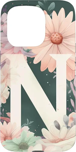 Vista 14 de iPhone 16 Beautiful Daisy Flowers Initial Letter N Monogram Watercolor Case