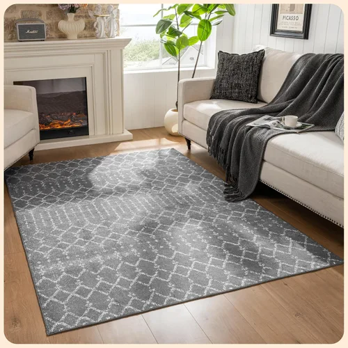 Vista 327 de Istana Alfombra larga antideslizante de 2.5 x 8 para el hogar, para pasillo y cocina, lavable, sedosa y suave al tacto, elegante, color azul y marfil