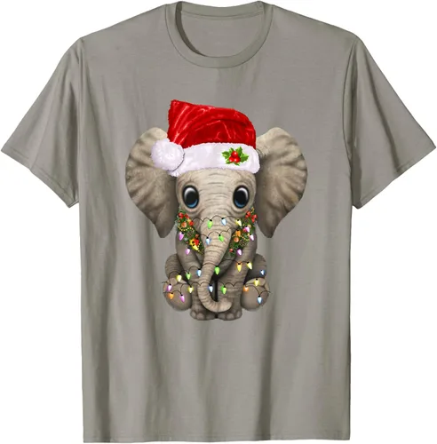 Vista 27 de Lindo elefante de Navidad luz divertido elefante amante de Navidad regalo camiseta Negro